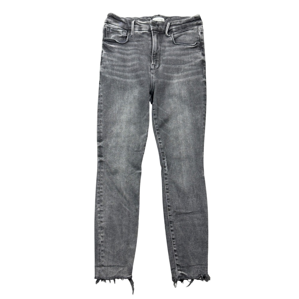 Good American Good Legs Cropped Skinny Jeans Faded Gray Raw Hem Women 8/29 Denim